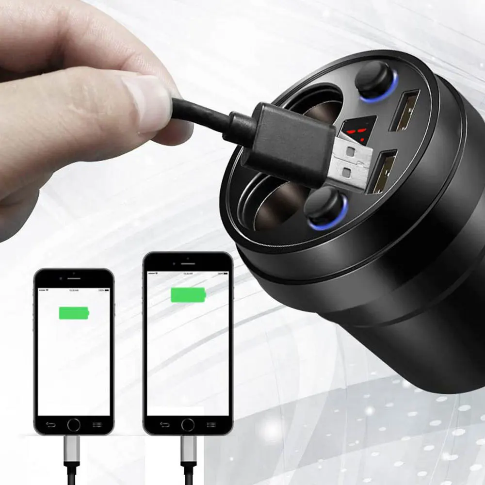 3.1A двойной зарядное устройство USB чашка зарядка Напряжение Ток дисплей телефон зарядное устройство с 2 прикуривателя разъем для Gps DVR зарядки