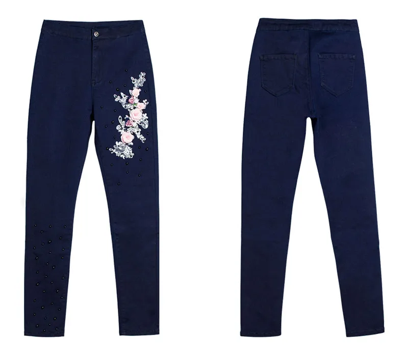 Fashion New High Waist Jeans for Women Pearl embroidery Slim Stretch Denim Jean Bodycon Belt Bandage Skinny Push Up Jeans Woman