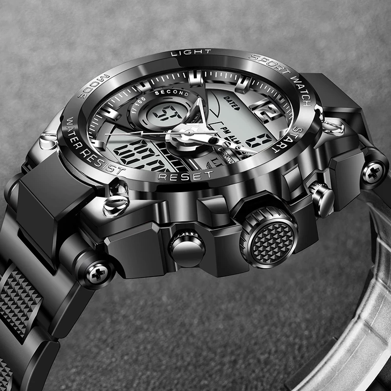 LIGE Creative Quartz Electronics Men Watch Waterproof Alarm Sport Dual Digital Display Watch for Men Relogio Masculino Clock New