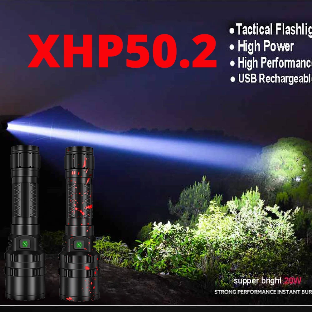 Тактический фонарь мощный XHP50.2 светодиодный фонарь Xlamp алюминиевый охотничий L2 водонепроницаемый 18650 26650 фонарь Lanterna