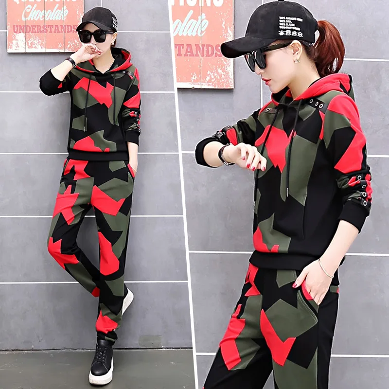 Женский комплект из 2 предметов спортивный костюм с длинным рукавом камуфляжная