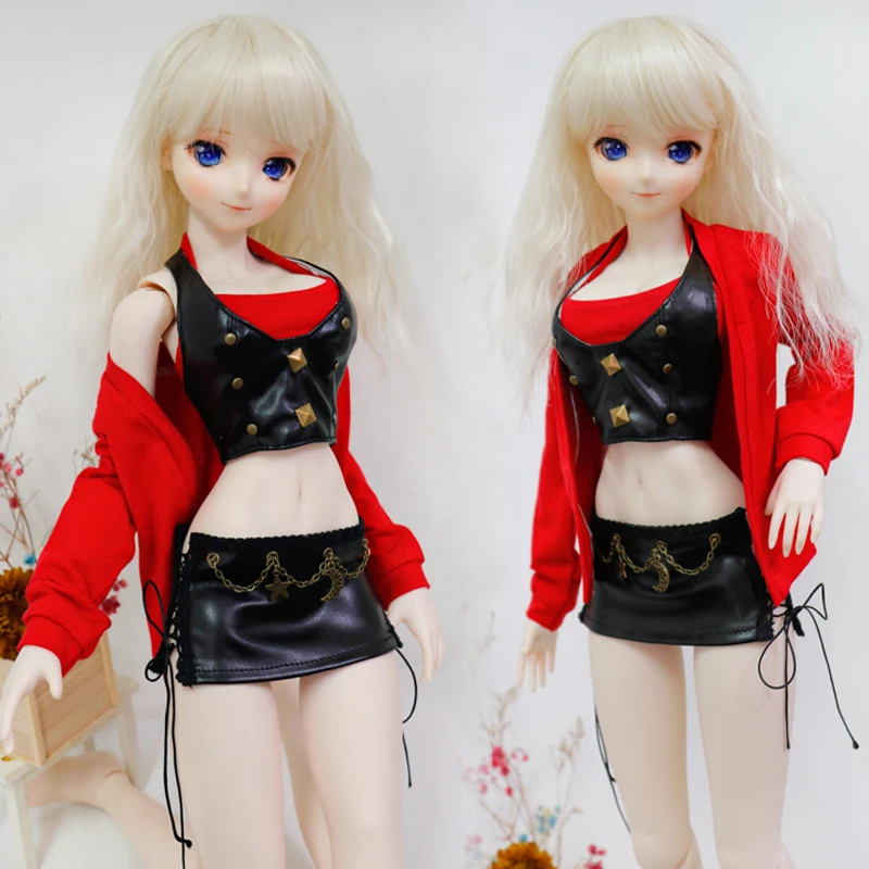 Одежда для куклы BJD красный и черный кожаный костюм 4 шт. 1/3 1/4 DDM/DDL/MSD аксессуары