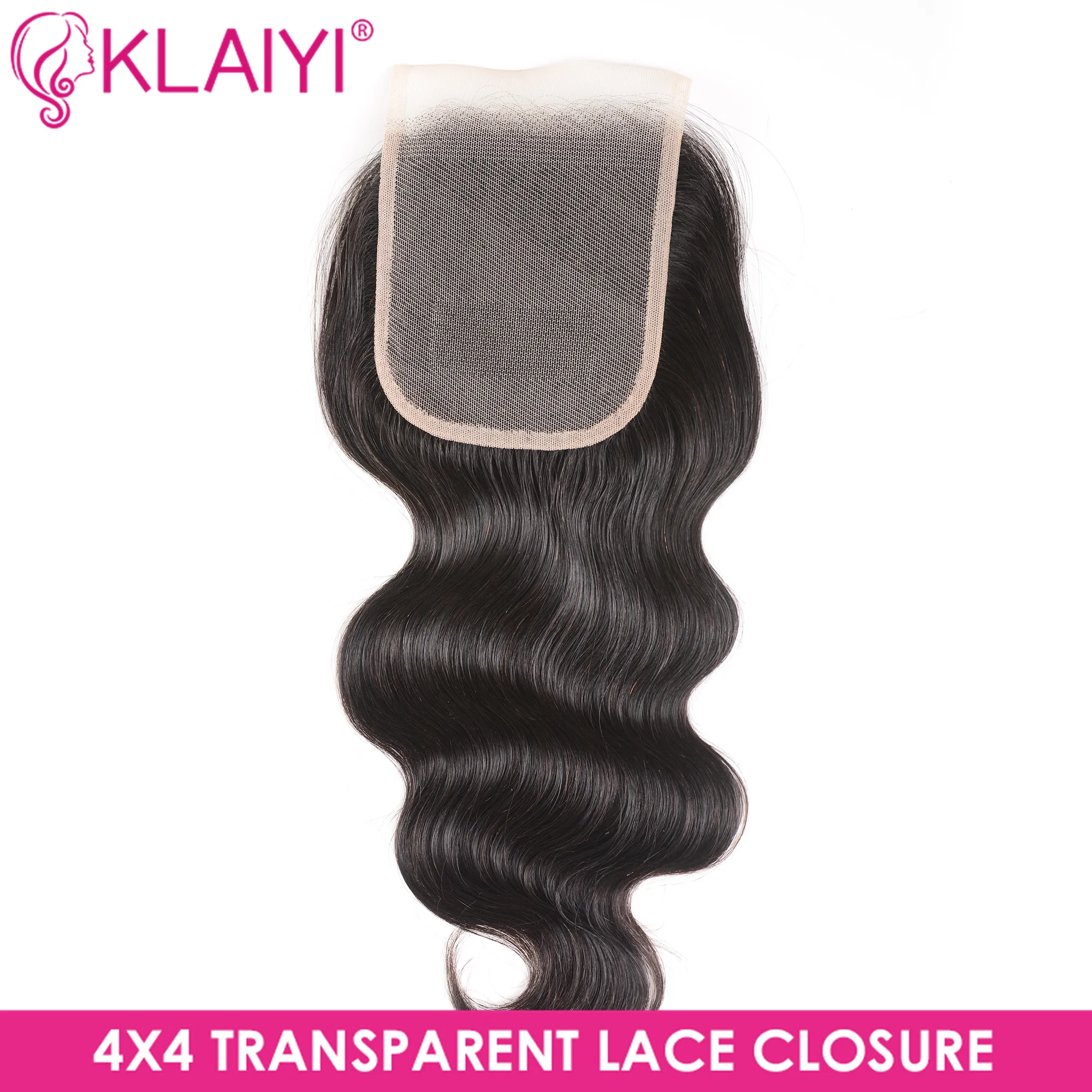 Klaiyi волосы для тела волна прозрачное Закрытие 4*4 прозрачное кружево Закрытие Натуральные Цветные волосы Реми бразильские человеческие