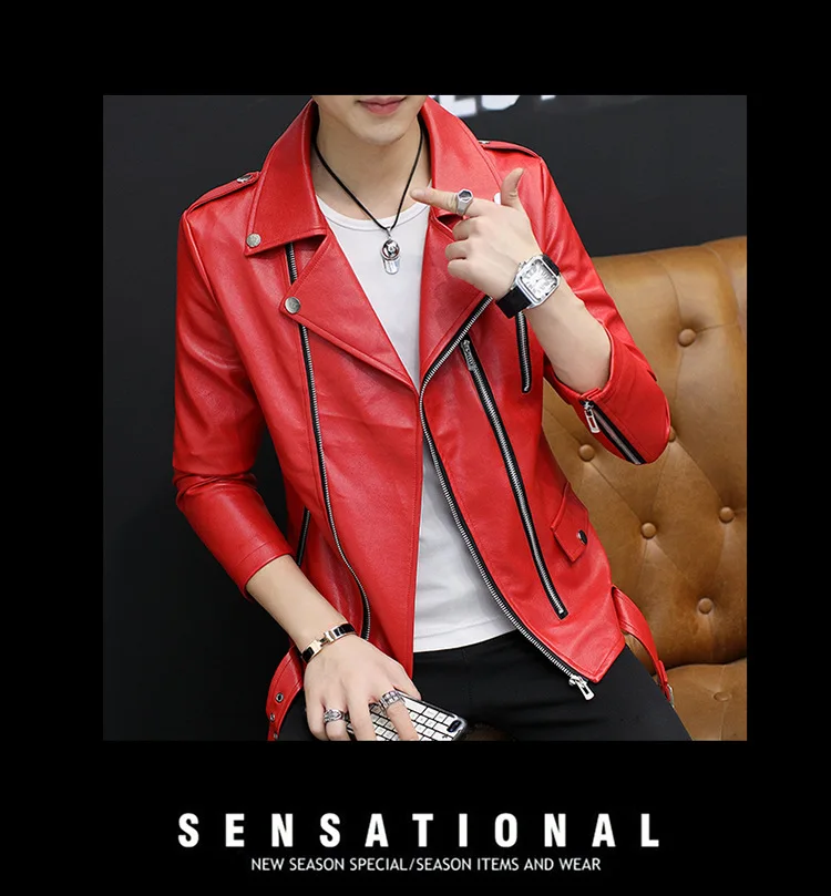 classic leather jacket 2021 Men's Non-Mainstream Slim-Fit Oblique Zipper Leather Short Multi-Zipper and Lapel Leather Jacket for Teenagers leather bomber