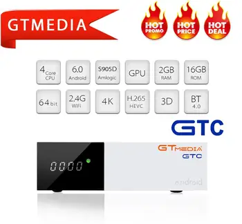 

Gtmedia GTC Android 6.0 TV BOX DVB-S2/T2/Cable/ISDBT Amlogic S905D 2GB RAM 16GB ROM freesat receptor support cccam iptv m3u