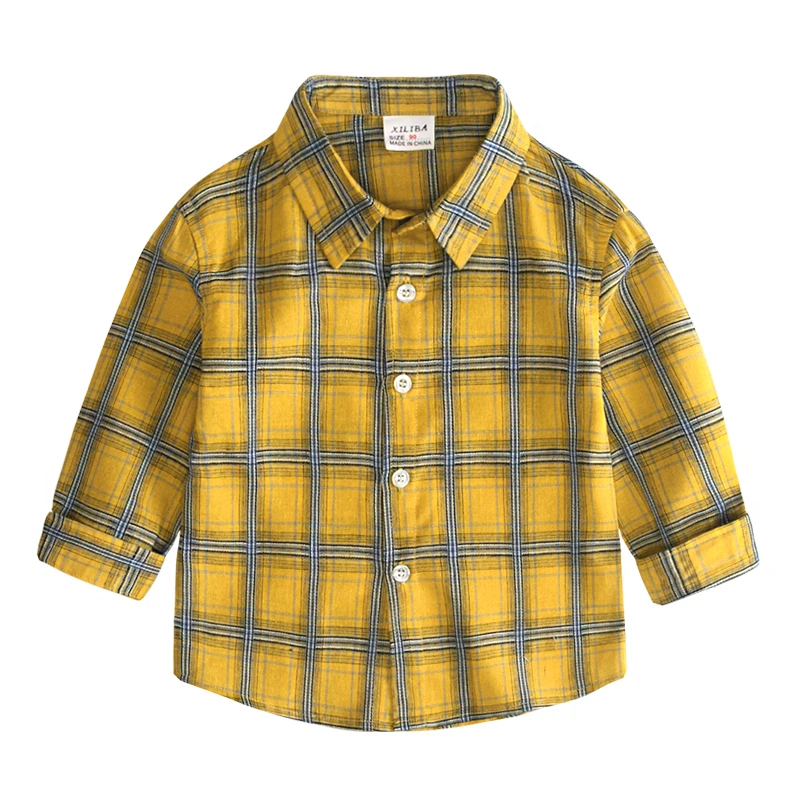 2-8Year Baby Boys shirts yellow plaid shirt Clothing autumn New Cotton Kid clothes Long-sleeved children shirts