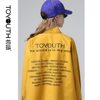 

Toyouth Letters Printed Long Sleeve Autumn Shirts Turn-Down Collar Women Yellow Shirts Loose Blouses and Tops
