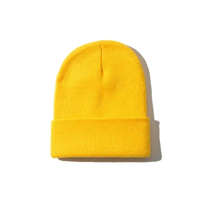 Yellow Однотонные теплые зимние шапки для мужчин и женщин, Хлопковые вязаные женские шапки, женские шапочки горрос Mujer Invierno Bonnet - Цвет: Yellow
