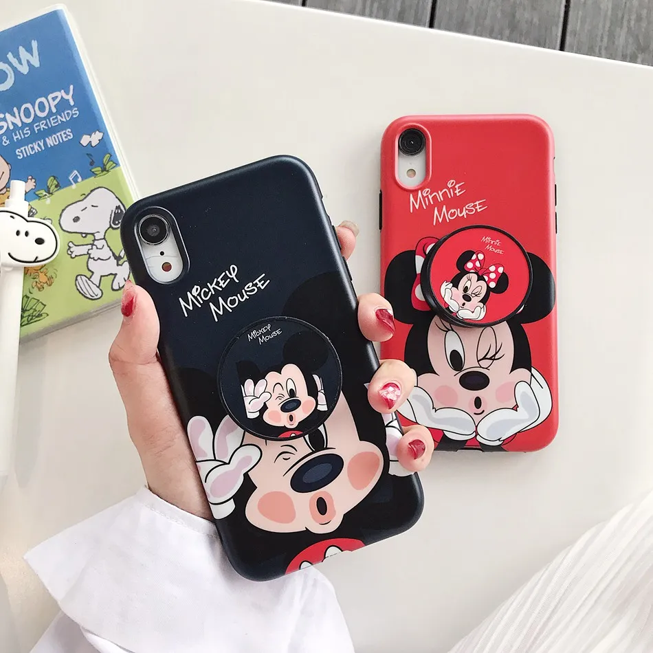 

For iPhone XR 11 Pro X XS Max Case Cute Cartoon Folding Bracket Kickstand Holder Cover For iPhone 7 6 6s 8 Plus Soft TPU Coque