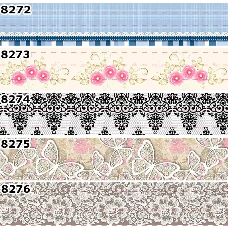 

New 50 Yards Fantastic Lace Pattern Printed Grosgrain,satin Ribbon Hair Accessories