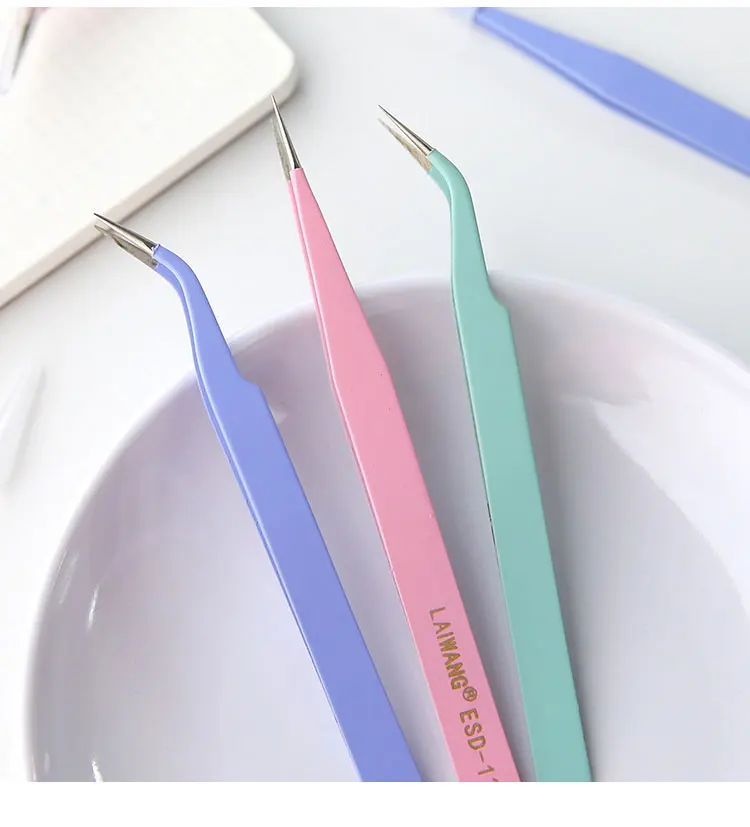 Scrapbook Sticker Color Tweezers Diamond painting Tool  Anti-Static Tweezers For EyelashStainless Steel Makeup Tools