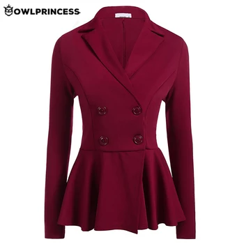 

Madam clothing OWLPRINCESS Womens Office Business Suits Autumn Black Double Breasted Femme Work Blazers Jackets Slim Blazer