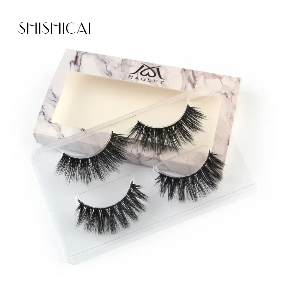 

2 Pairs Crisscross Fake Eyelashes 3D Mink Hair Lashes Long Lasting 1 Marbling Packing Box 2 Style Lashes Extension Tools