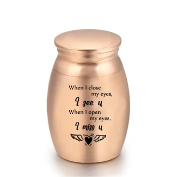 

Angel Wings Heart Engravable Fashion Small Keepsake Urn for Ashes-When I close my eyes I see U When I open my eyes I miss U