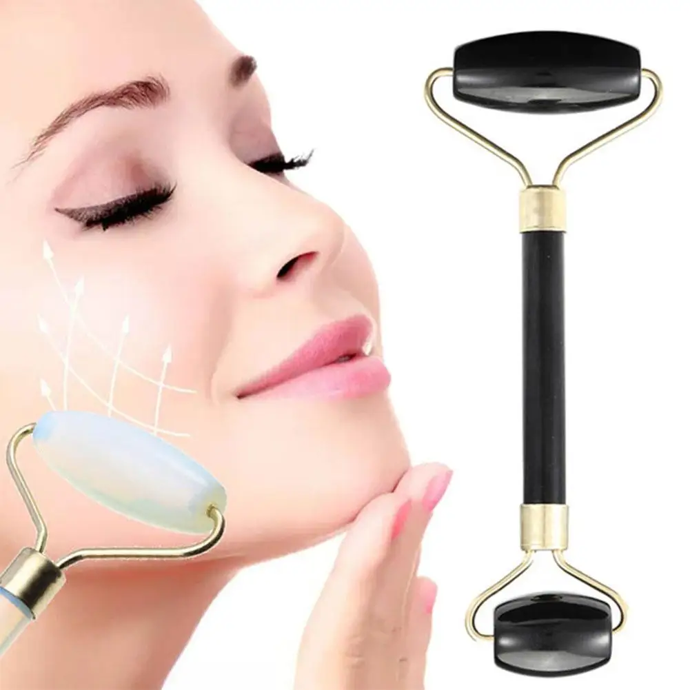 Facial Massage Roller Double Heads 3D Massager Natural Obsidian Jade Face Lift Body Skin Relaxation Anti Wrinkle Beauty Tools