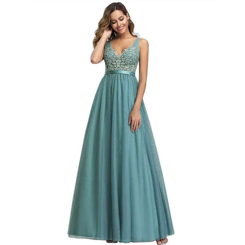 Платье макси для подружки невесты с V образным вырезом и аппликацией|Платья| |