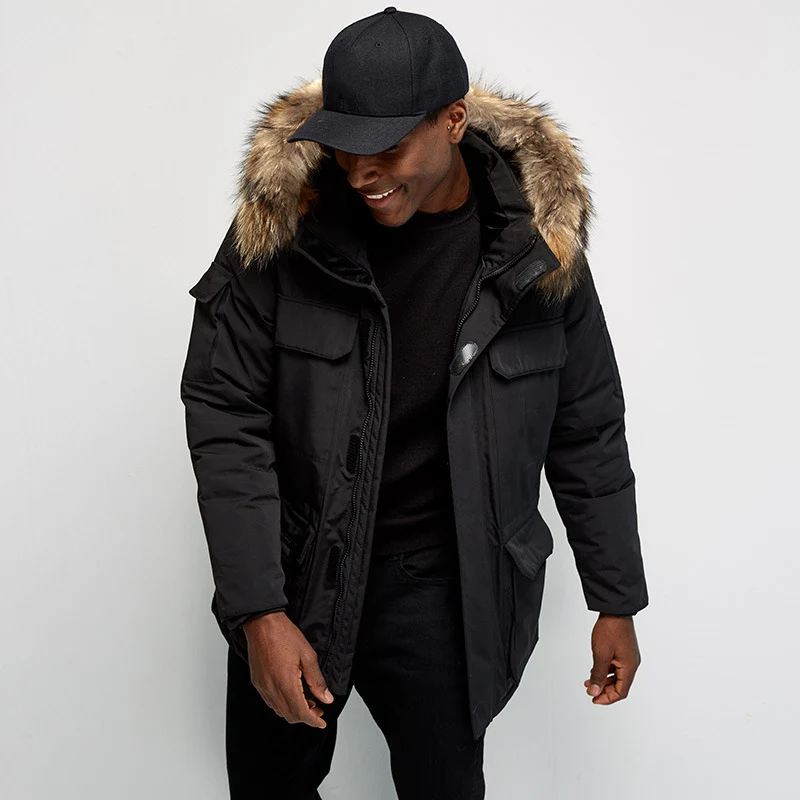 Parkas de plumón de pato blanco para hombre, chaqueta gruesa y cálida con cuello y capucha a prueba de viento, de invierno, 30 grados