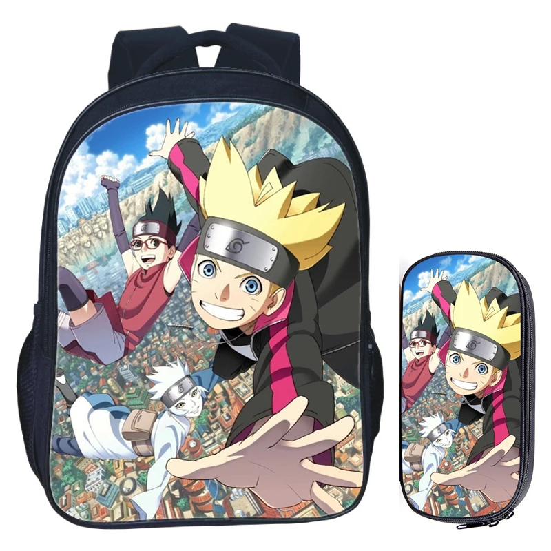 2Pcs 015 16 дюймов Аниме Uzumaki Наруто рюкзак для подростков девочек мальчиков книга дорожная сумка Детские школьные рюкзаки Карандаш сумка наборы - Цвет: 2Pcs 015