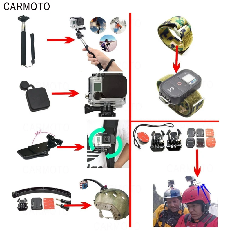 Для Gopro набор аксессуаров для go pro hero 7 6 5 4 3 kit 3 way селфи палка для Eken h8r/для xiaomi для yi EVA case VS77