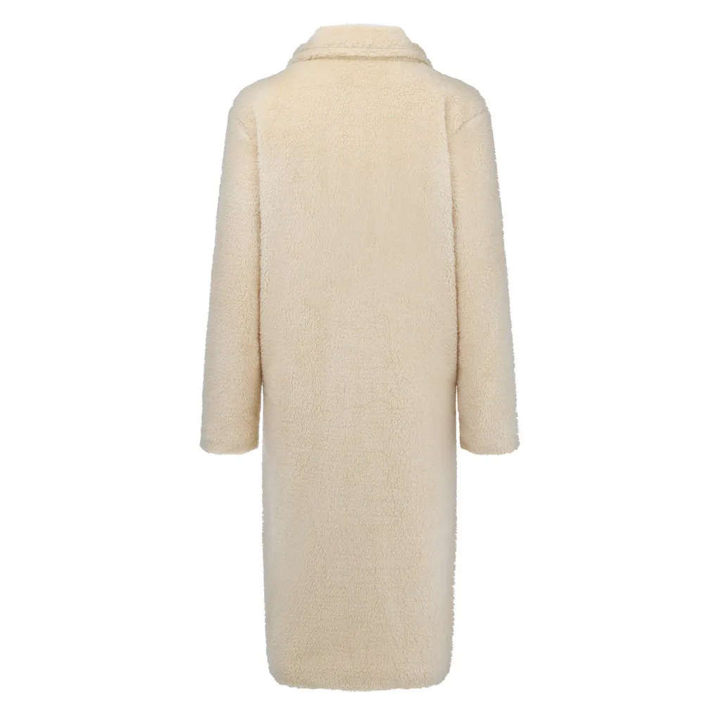 Женское зимнее пальто, модное однотонное пальто на пуговицах с карманами, теплое плюшевое длинное пальто с длинным рукавом, новинка, теплая верхняя одежда