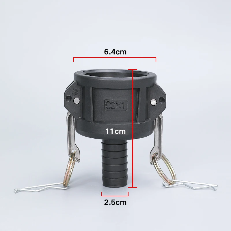 S60*6 IBC Tank Adapter PP Material Camlock Fitting, Type C, 64mm Female Camlock Coupler x 1" 1.5'' 2" Hose Shank 