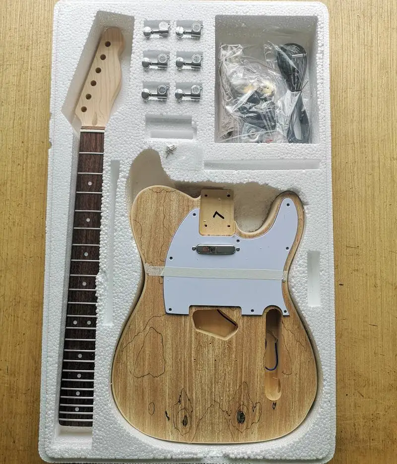 TL-SpaltedMaple-7 TL стиль электрогитара DIY Kit Spalted клен шпон бас дерево тело жесткий клен шеи палисандр гриф набор - Цвет: TL-SpaltedMaple-7