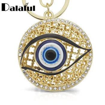 

Dalaful Eyes Hollow Out Round Metal Key Chains Rings Crystal Purse Bag Buckle Pendant For Car Keyrings KeyChains K165