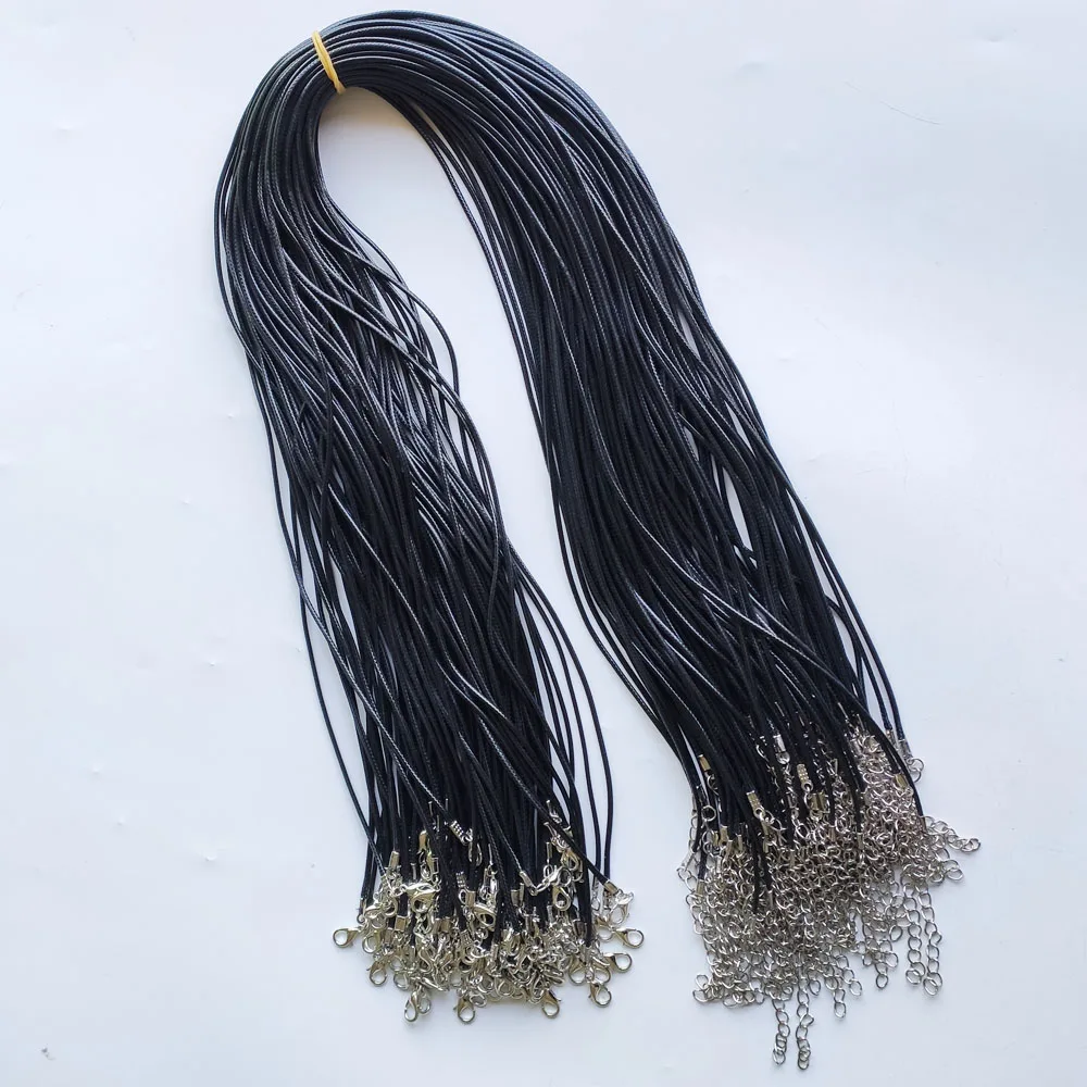 1.5mm Adjustable Black Wax Leather Cord Rope Necklaces 65cm length Chain Lobster Clasp DIY Jewelry accessories 100pcs wholesale