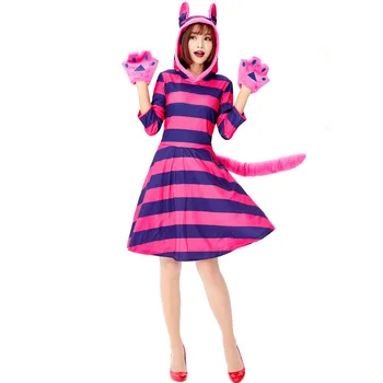 

The Wizard of Oz Lovely Purple Striped Cat Cosplay Suit Fairy Tale Character Costume Hooded with Tale Gloves