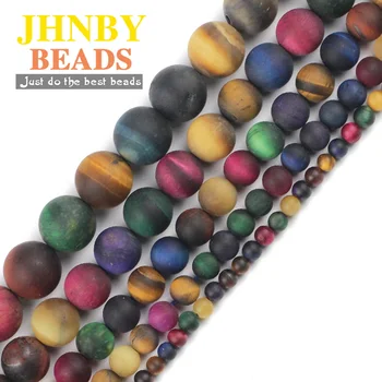 

JHNBY Matte Green,Blue,Gold,Purple,Red,Tiger's eye Natural Stone 4/6/8/10/12MM Round Loose beads for Jewelry bracelet making DIY