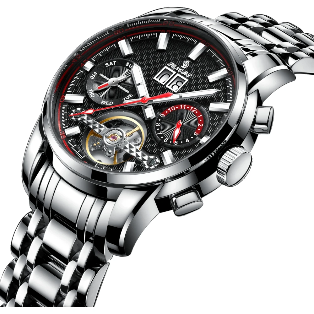 

Senors Men Automatic Mechanical Watch Is The Tourbillon Dial Black Fashion Sports Watches Relogio Masculino