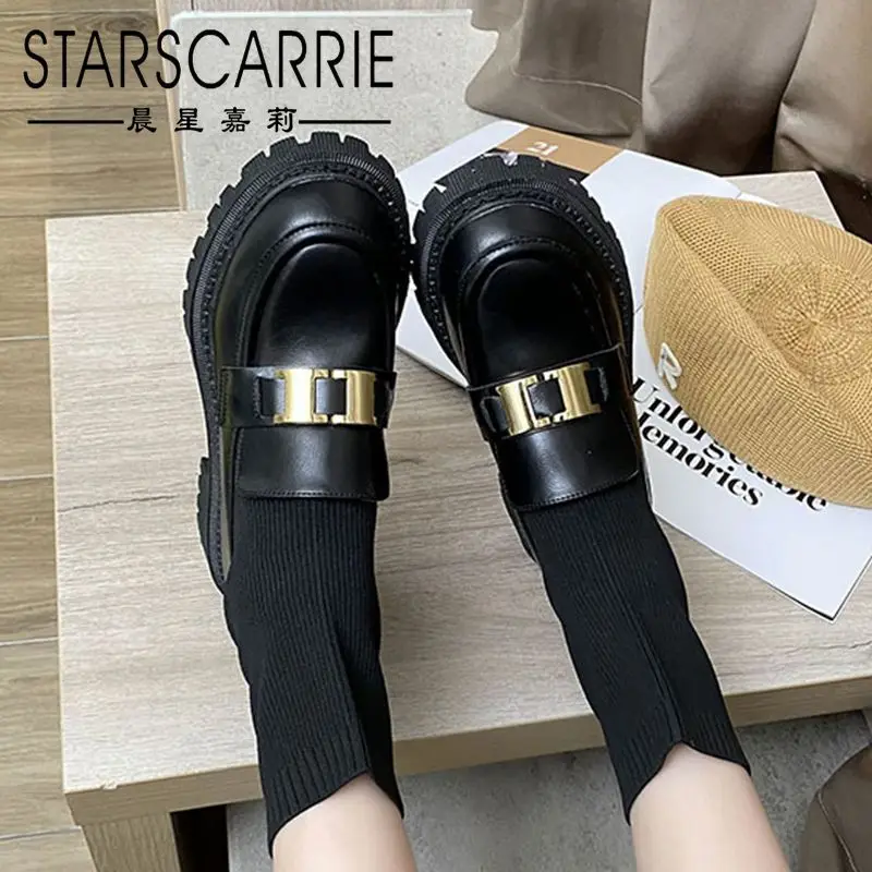Thick-soled elastic stocking boots women's leather riding 2021 new autumn flying shuttle fashion net red low-cut | Обувь
