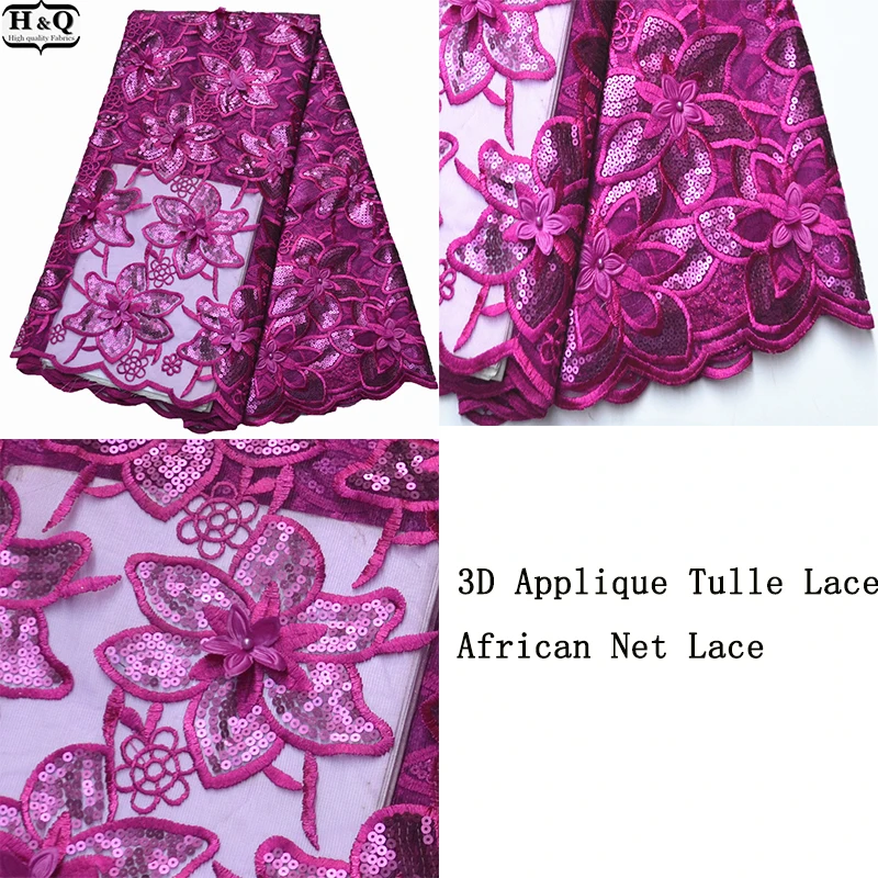 

2020 3D Applique Tulle Lace African Net Lace Fabric Glitter Sequins Lace Fabric Nigerian Mesh Lace Embroidered Lace For Gown