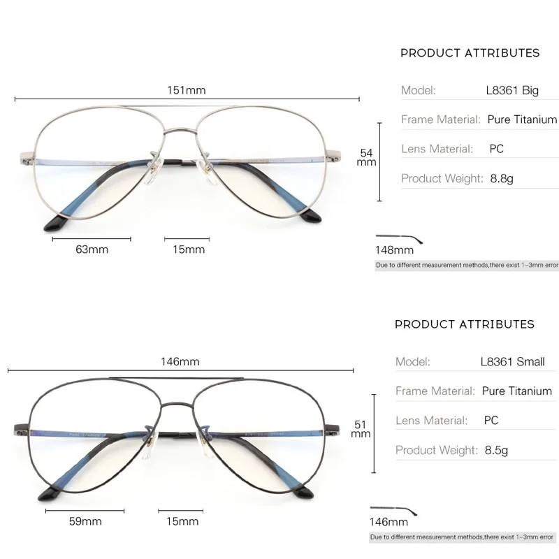 Pure Titanium Prescription Frame Pilot Men Oversize Eye Glasses Frame Optical Myopia Eyeglasses High-quality Frame for Women