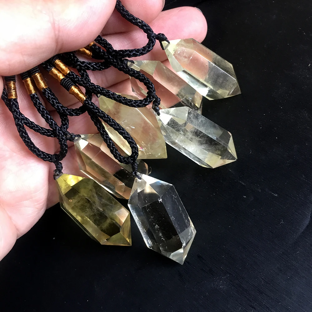 Runyangshi 1 шт. натуральный камень подвески цитрин кристалл Шестиугольная точка волшебная палочка ожерелье