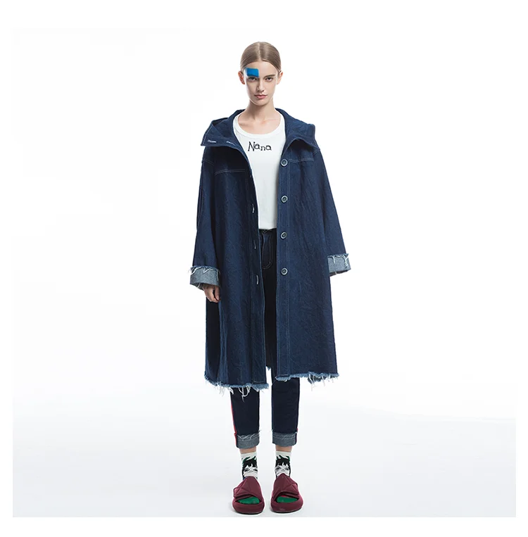 IRINAFC05 FW Коллекция Новое поступление однобортное длинное джинсовое Пальто Тренч для женщин