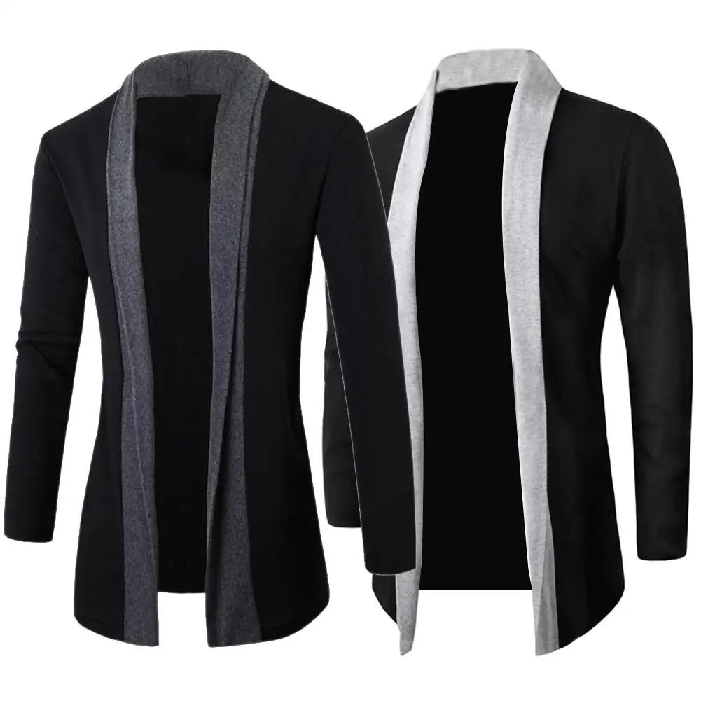 

Casual Winter Jacket Men Color Block Lapel Long Sleeve Cardigan Open Front Jacket