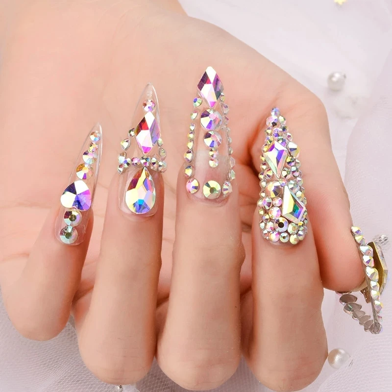 

28-Grid Box pack Shaped Nail Diamond 480pcs+Nail art Rhinestones SS4-SS20 Flat back Crystal Glass Stone For DIY Nail decoration