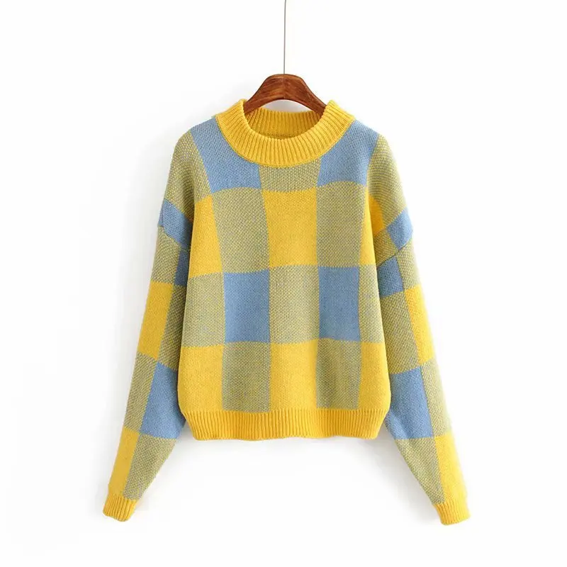 

Ah Hui 38-1278 European and American fashion style single checked sweater