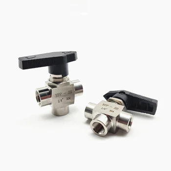 

304 Stainless Steel 1/8" 1/4" 3/8" 1/2" 3/4" BSP Female Thread Three 3 Way Pipe Fitting High Pressure Ball Valve