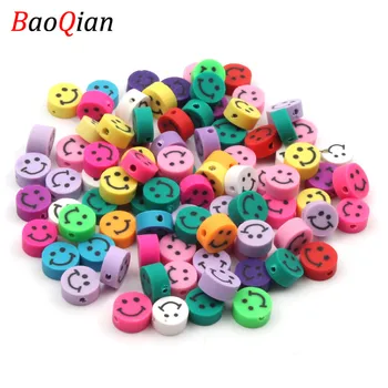 

50pcs/lot Mixed Smiley face Fimo Polymer Clay Beads Round Loose Beads 10mm For Diy Jewelry Making Bracelet Accessories