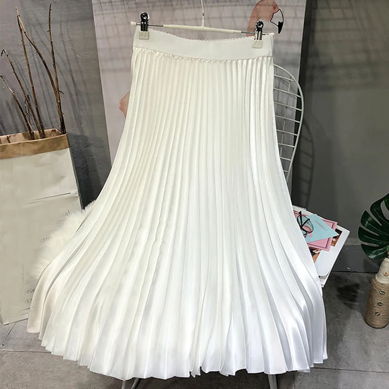 Зеленые Черные белые юбки jupe femme модная плиссированная Зимняя юбка женская Высокая талия Макси юбка лолита Повседневная jupe femme
