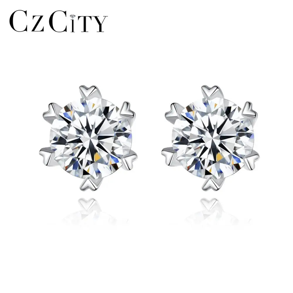 CZCITY 1ct Moissanite маленькие серьги гвоздики в форме сердца для женщин свадебные