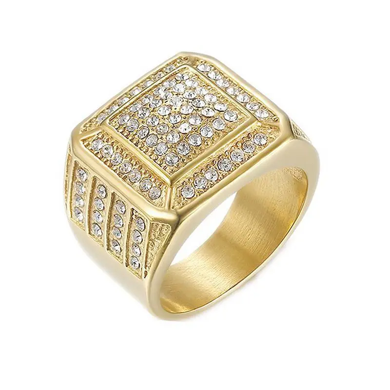 SIZE 8-13 Stainless Steel Square Shape Pave Setting Men's CZ Ring 