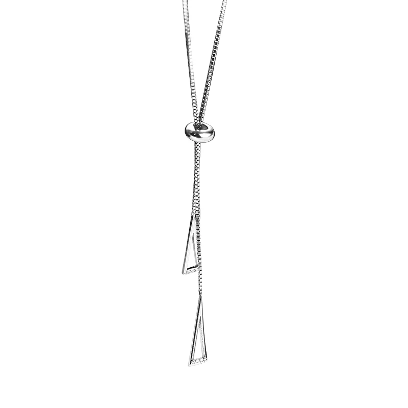 S925 Collana Pendente in Argento Stile Coreano Moda Triangolo Cavo