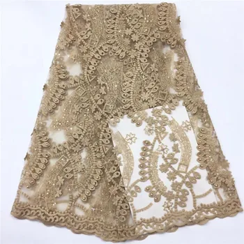 

gold Latest French Advanced beads Nigerian Lace Dress High Quality Sequins Tulle African Lace Fabric Wedding French Tulle Lace