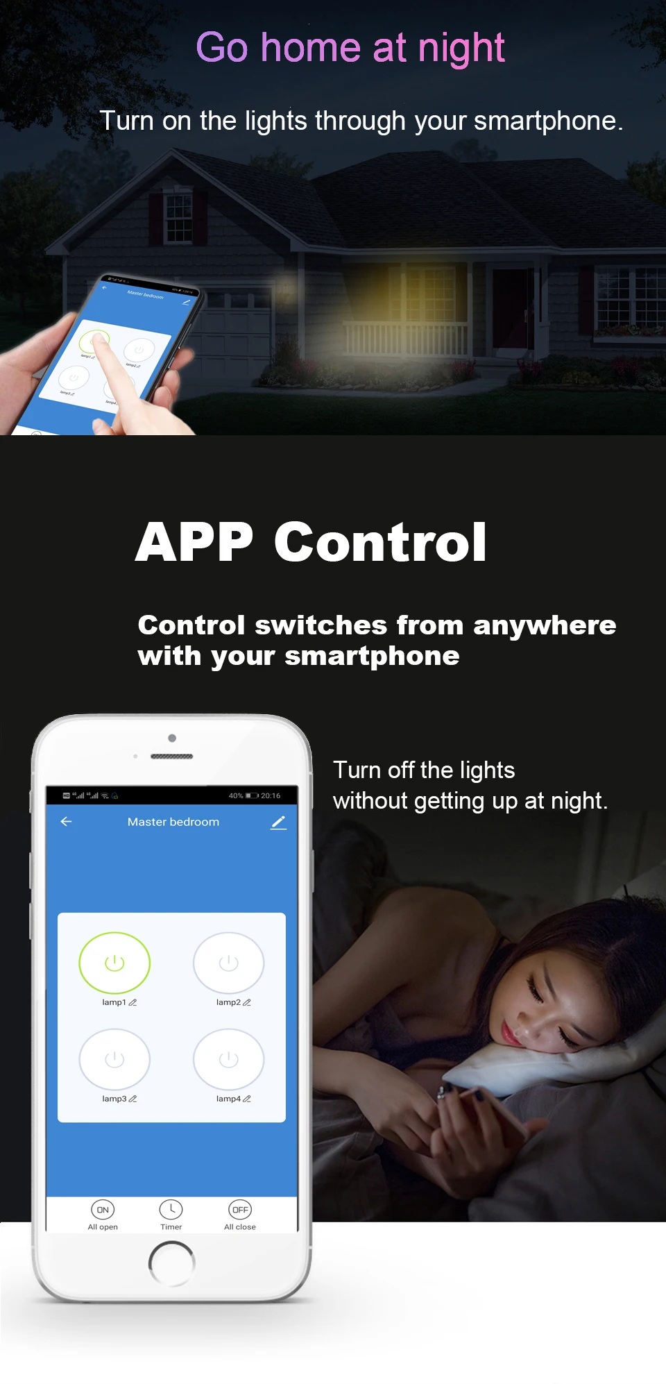 de parede, sem fio neutro, app remoto