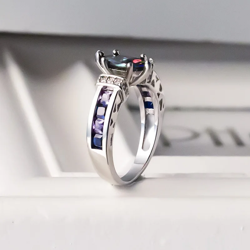 Jellystory Fashion Oval Shape Rings with Colorful Topaz Gemstones 925 Sterling Silver Jewelry Ring For Women Wedding Party Gifts silver ring wedding rings silver rings gemstone ring natural stone ring