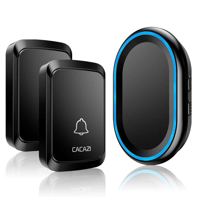 2 button 1 receiver Cacazi, беспроводной дверной звонок водонепроницаемый светодиодный свет 1 2 кнопки 1 2 приемника 300 м удаленный домашний автоматизированный дверной звонок колокольчик US EU UK Plug - Цвет: 2 button 1 receiver