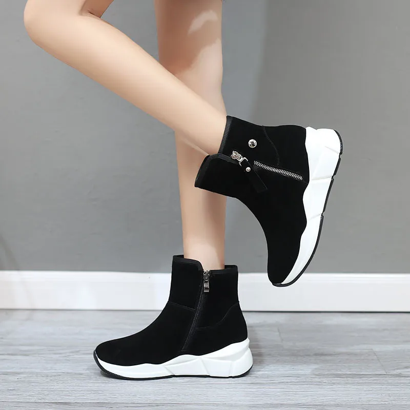 ASUMER new suede leather wool boots round toe ladies ankle boots casual flat with keep warm winter sonw boots women